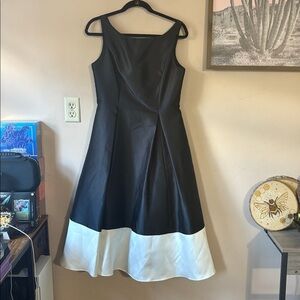 Adrianna Papell Black & White Two-Toned Mikado Midi Dress Size 8